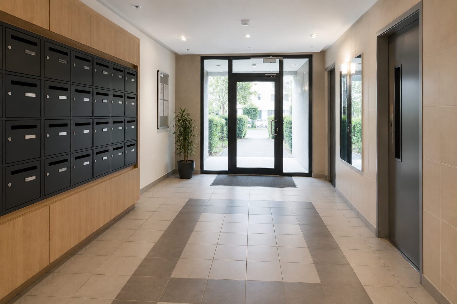 Hall d'entrée d'immeuble entretenu